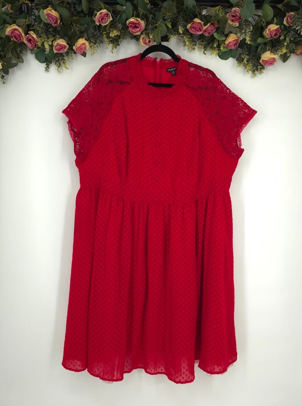 Torrid Midi Clip Dot Button-Front Swing Red Dress Size 28